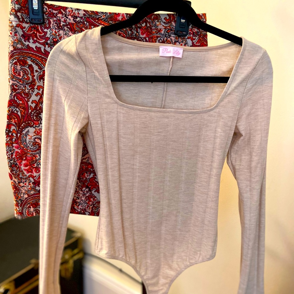 Beige square neck bodysuit